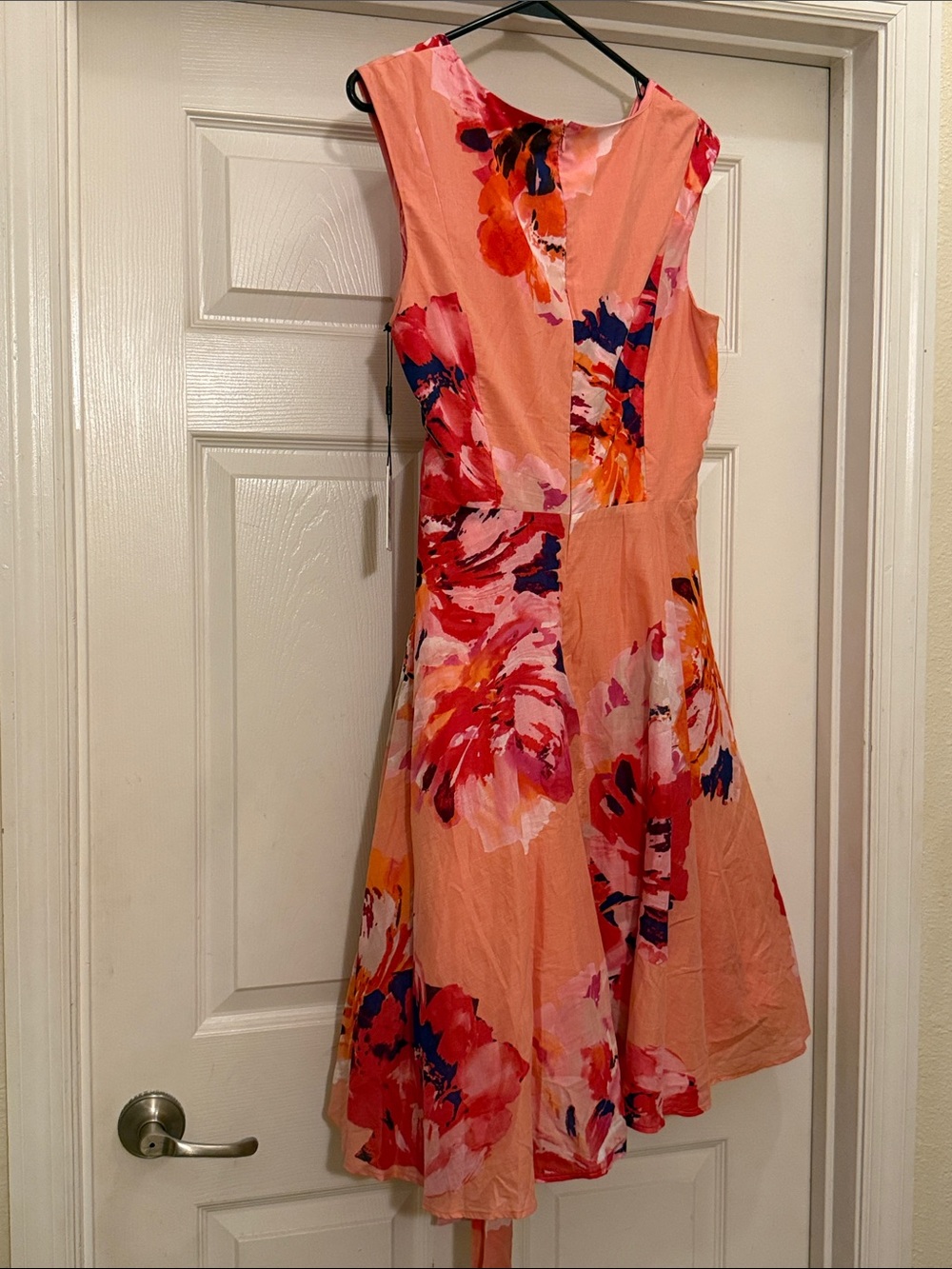 Calvin Klein Coral-Peach Floral Wrap Midi Dress - Picture 4 of 4